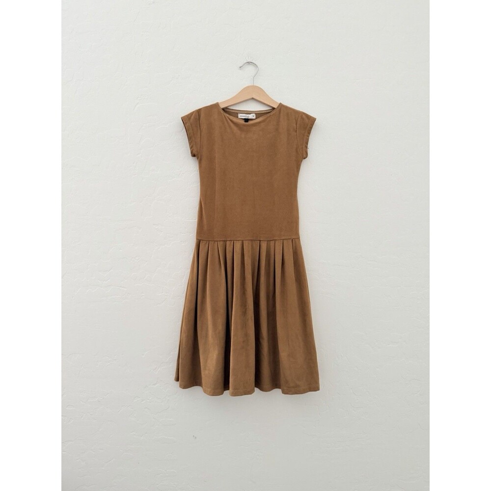 Junie Blake Girls M 8/10 Faux Suede Dress Brown Camel Pleated Western Boho